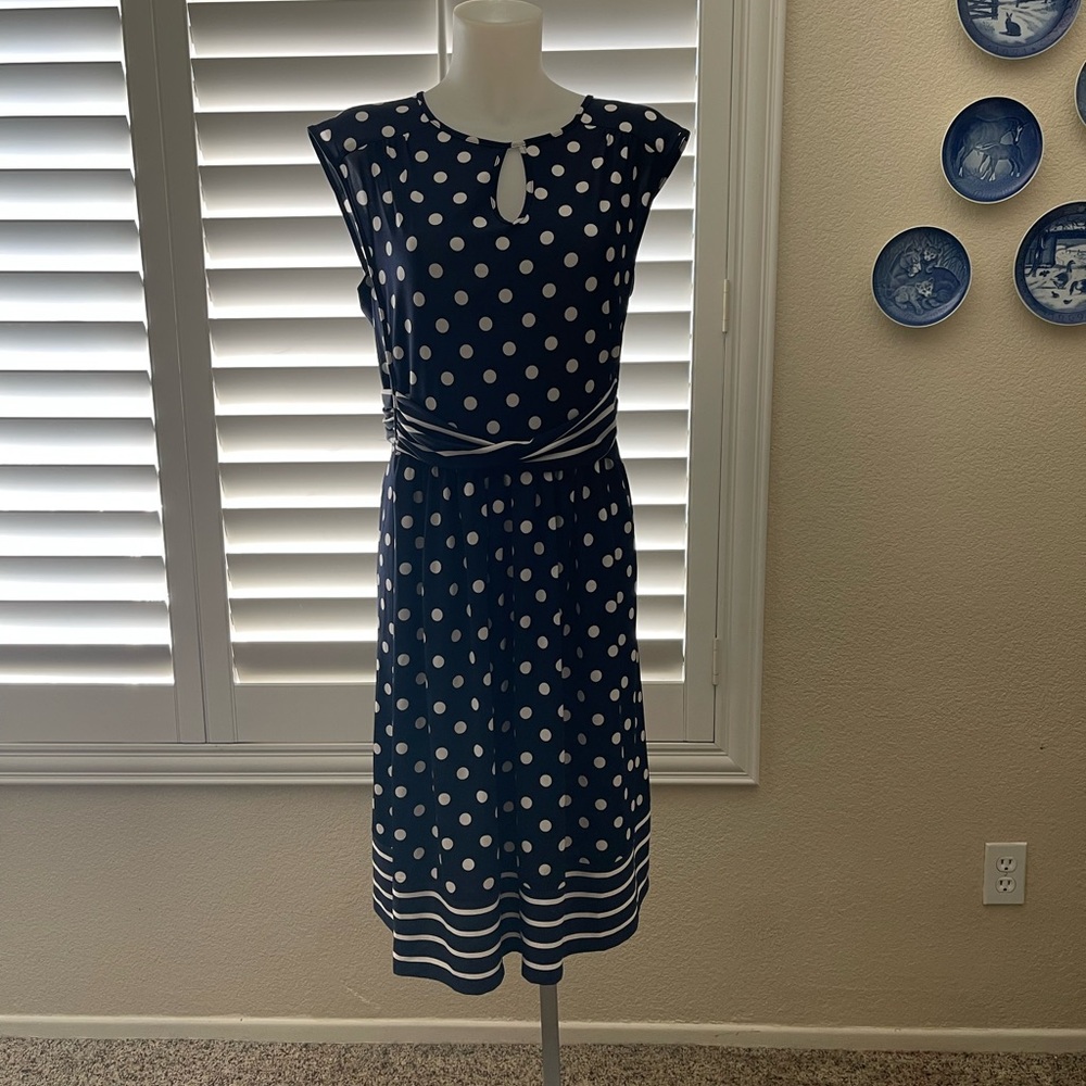 Shelby & Palmer Navy and White Polka Dot Midi Dress